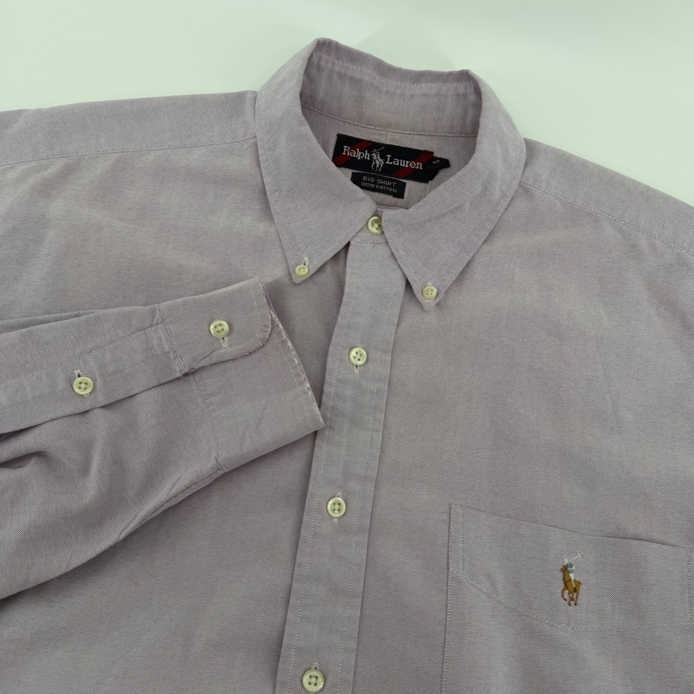 Ralph Lauren Button Down Shirt Mens L Light Purple Big Shirt Oxford Cotton Long